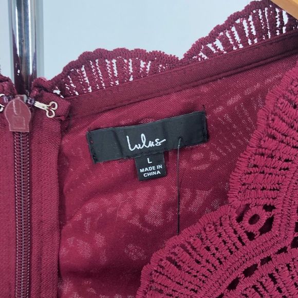 Lulu’s Angel in Disguise Burgundy Lace Skater Dress Short Sleeves size Large NWT - Picture 10 of 15